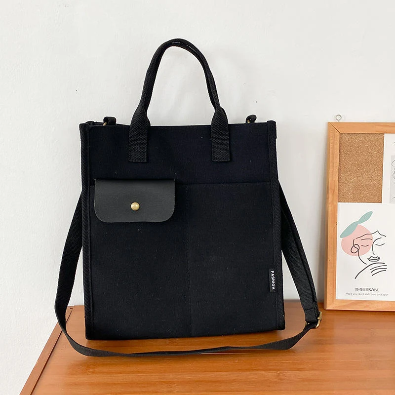Canvas Tote with Detachable Adjustable Shoulder Strap Black color SKU reference