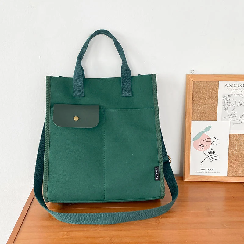 Canvas Tote with Detachable Adjustable Shoulder Strap Green color SKU reference