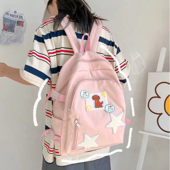 Cartoon Puppy Nylon School Backpack with Three Color References product reference image