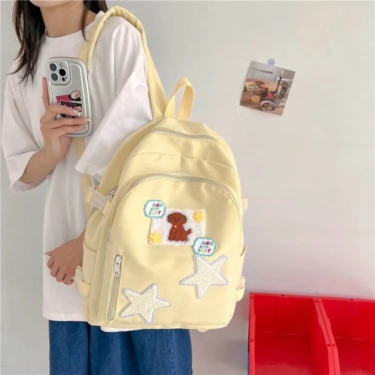 Cartoon Puppy Nylon School Backpack with Three Color References Light yellow color SKU reference