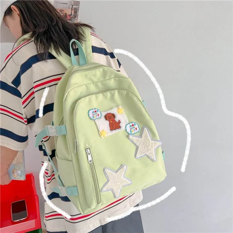 Cartoon Puppy Nylon School Backpack with Three Color References Light green color SKU reference