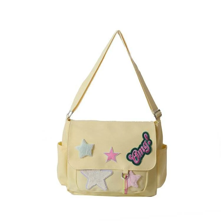 3D Star Print Canvas Girls Crossbody Bag with Four Variants Yellow color SKU reference