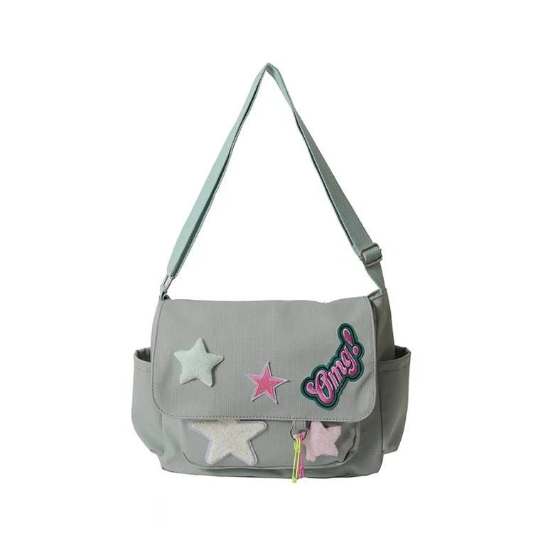 3D Star Print Canvas Girls Crossbody Bag with Four Variants Light green color SKU reference