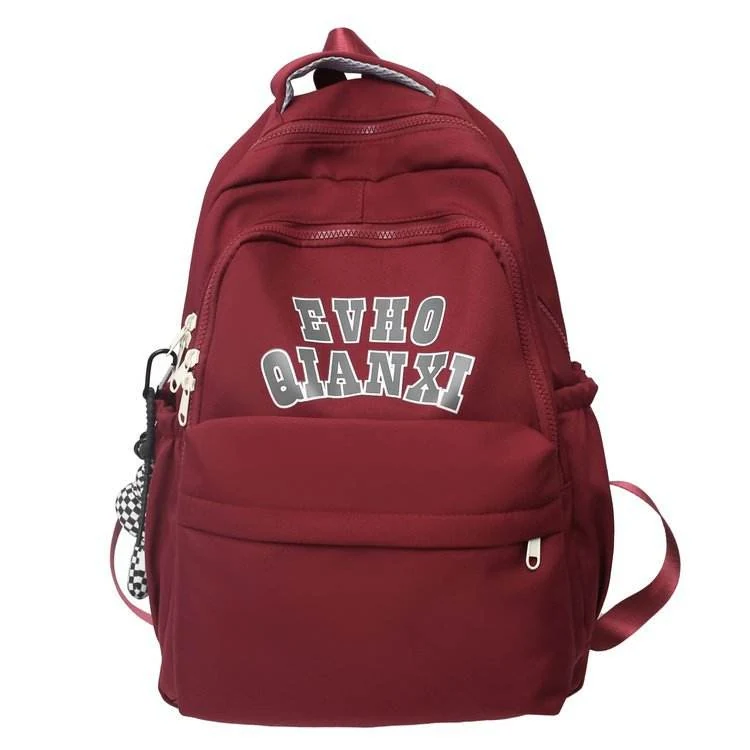Letter Print Nylon School and Travel Backpack Red color SKU reference
