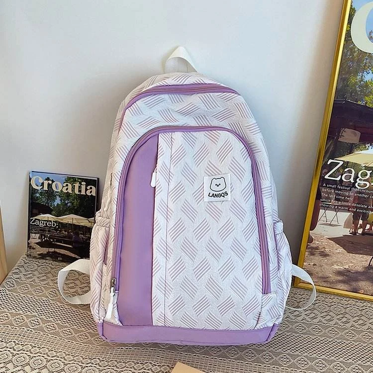 Cartoon Puppy Nylon School Backpack with Five Colors Purple color SKU reference