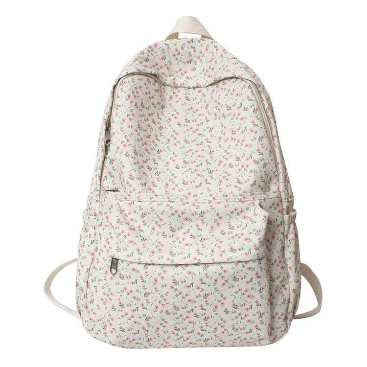 Nylon Floral Print School Backpack with Three Variant Options Variant 3 color SKU reference