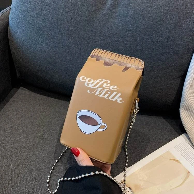 Milk-Coffee Carton PU Novelty Crossbody Bag Light brown color SKU reference