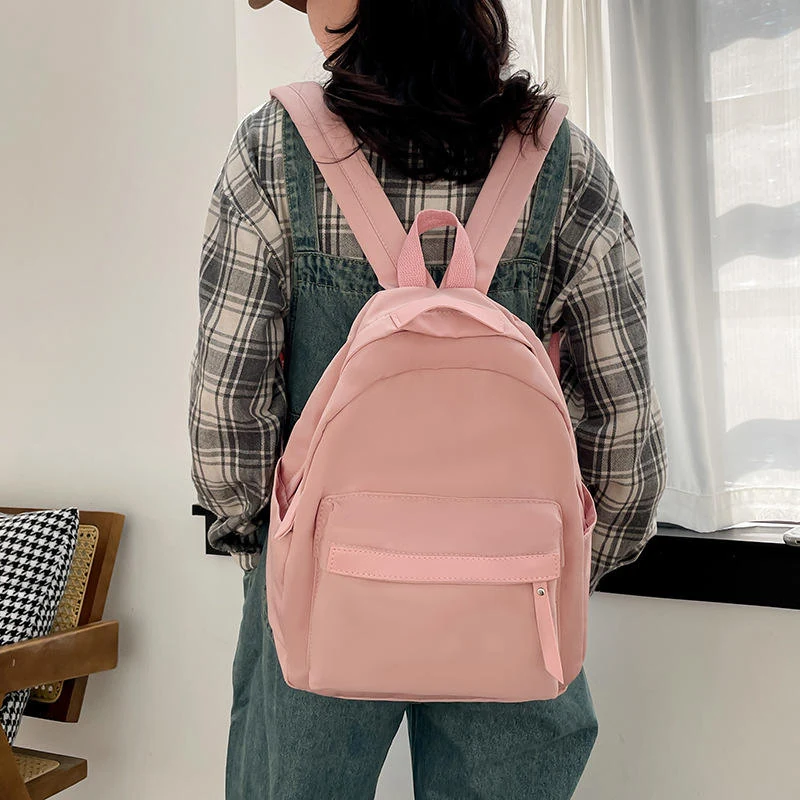 Four-Color Lightweight Nylon Student Backpack Pink color SKU reference