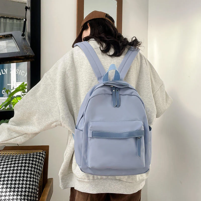Four-Color Lightweight Nylon Student Backpack Sky blue color SKU reference