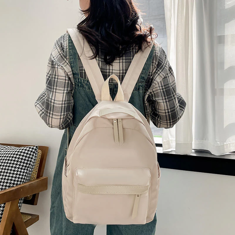 Four-Color Lightweight Nylon Student Backpack White color SKU reference