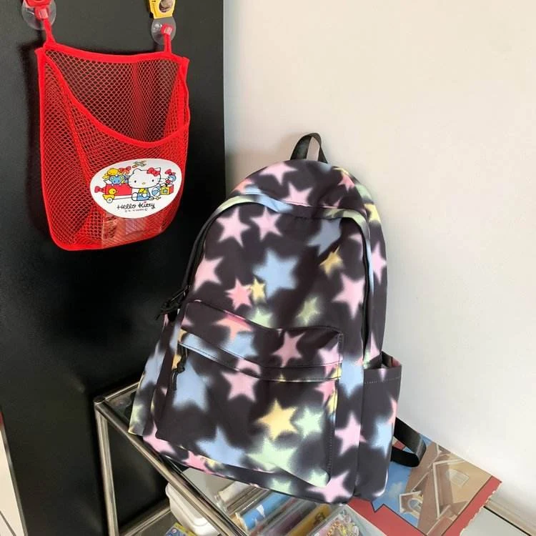 Puppy-Pendant Nylon Student Backpack Black color SKU reference