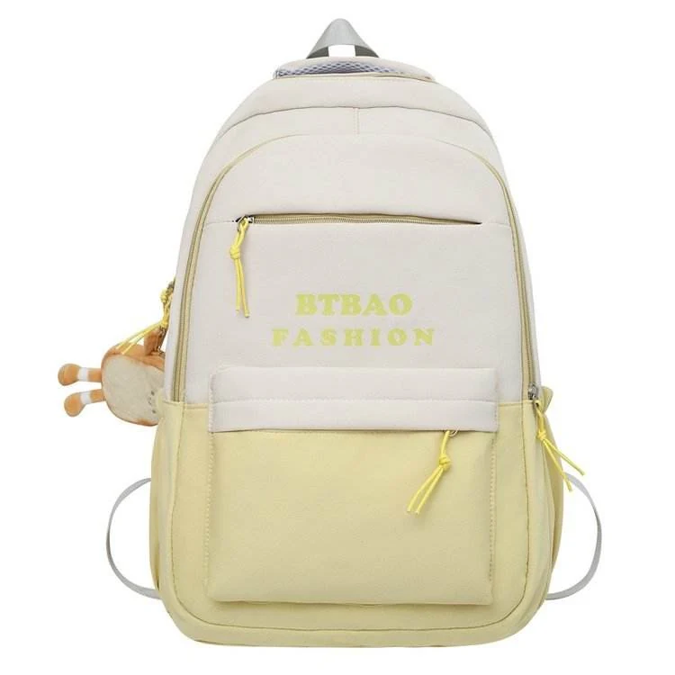 Color-Block Student Backpack with Toast Plush Pendant Yellow color SKU reference