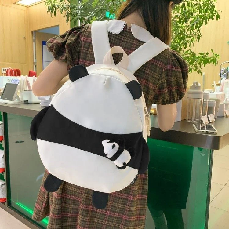 Panda Plush-Pendant Nylon Student Backpack product reference image