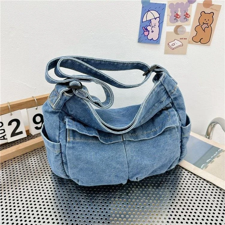 Denim-Look Star-Pattern Crossbody Shoulder Bag product reference image