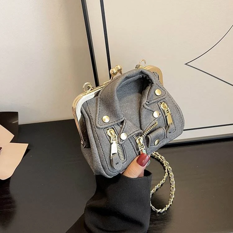 PU Mini Crossbody Bag with Rivet Trim Gray color SKU reference
