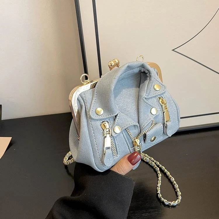 PU Mini Crossbody Bag with Rivet Trim Sky blue color SKU reference
