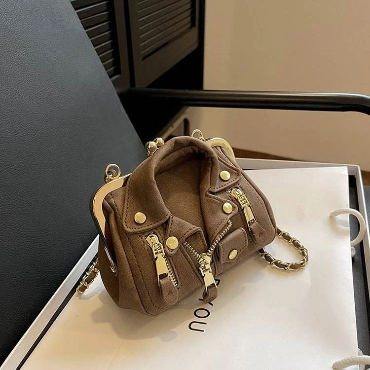 PU Mini Crossbody Bag with Rivet Trim Light brown color SKU reference