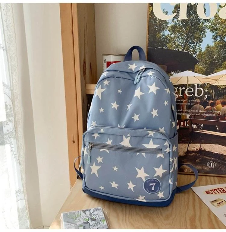 Star-Print Student Backpack Sky blue color SKU reference