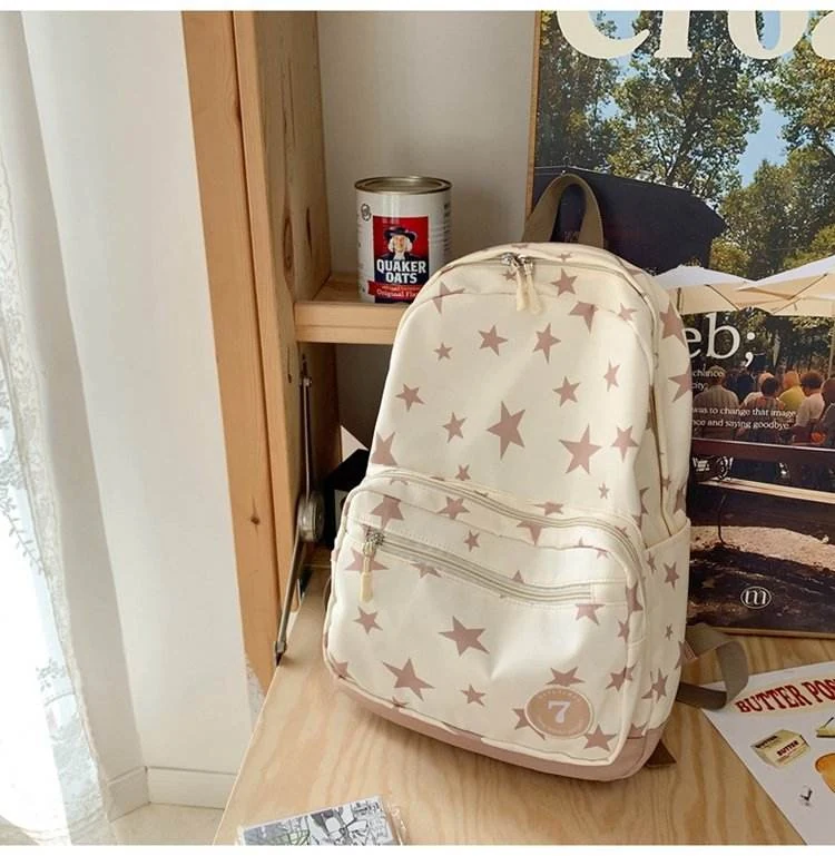 Star-Print Student Backpack White color SKU reference