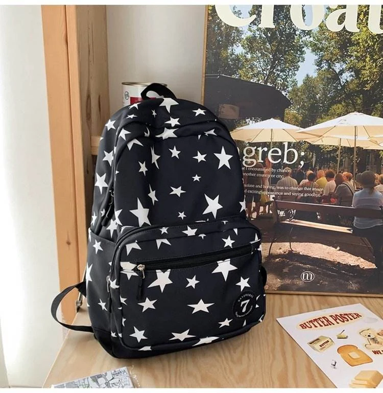 Star-Print Student Backpack Black color SKU reference