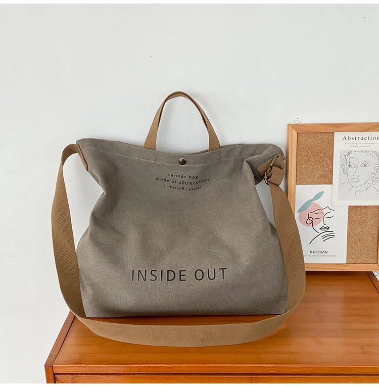 Canvas Letter-Print Shoulder & Crossbody Tote Gray color SKU reference