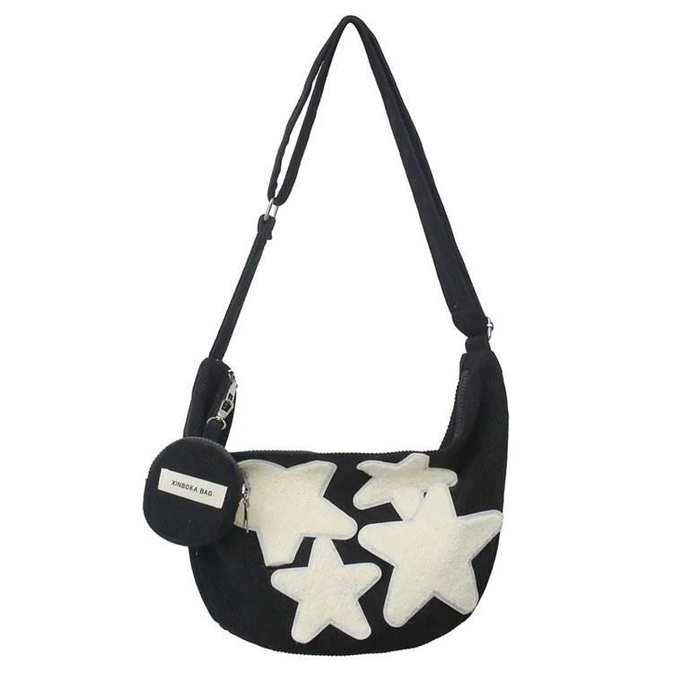 Star-Detail Hobo Shoulder Bag with Coin Purse Black color SKU reference