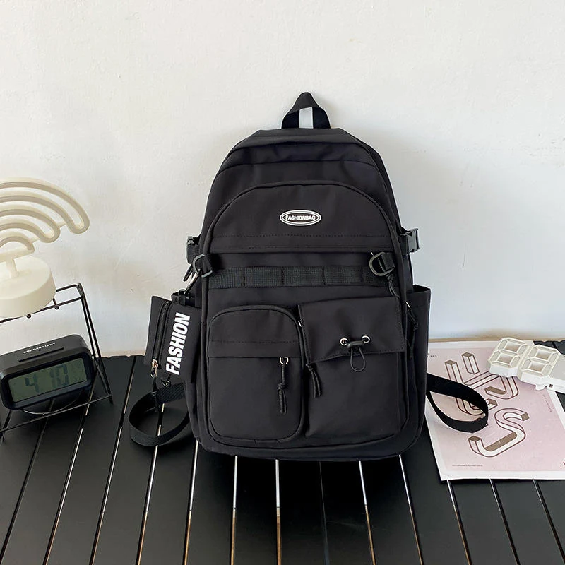 Nylon & Polyester Backpack with Front Pocket Black color SKU reference
