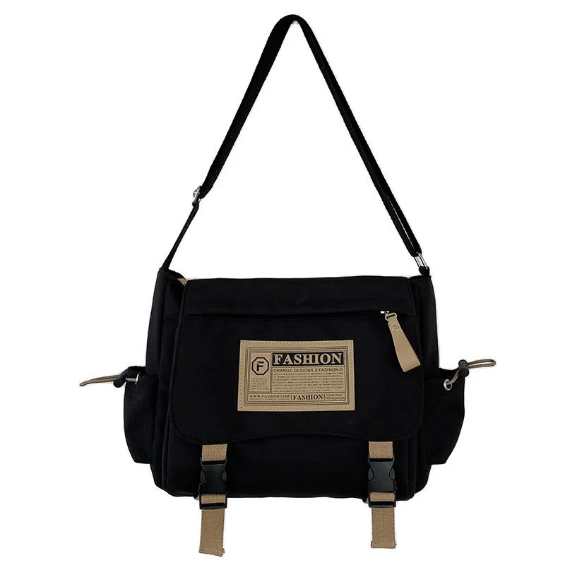 Nylon Letter-Logo Student Crossbody Shoulder Bag Black color SKU reference
