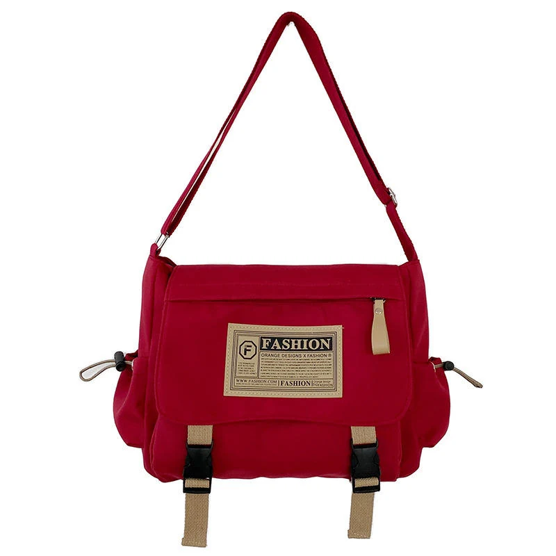 Nylon Letter-Logo Student Crossbody Shoulder Bag Red color SKU reference