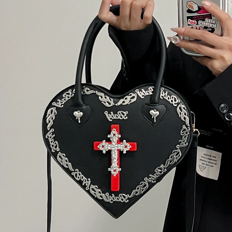 Heart-Shaped PU Mini Purse with Metallic Detail Black color SKU reference