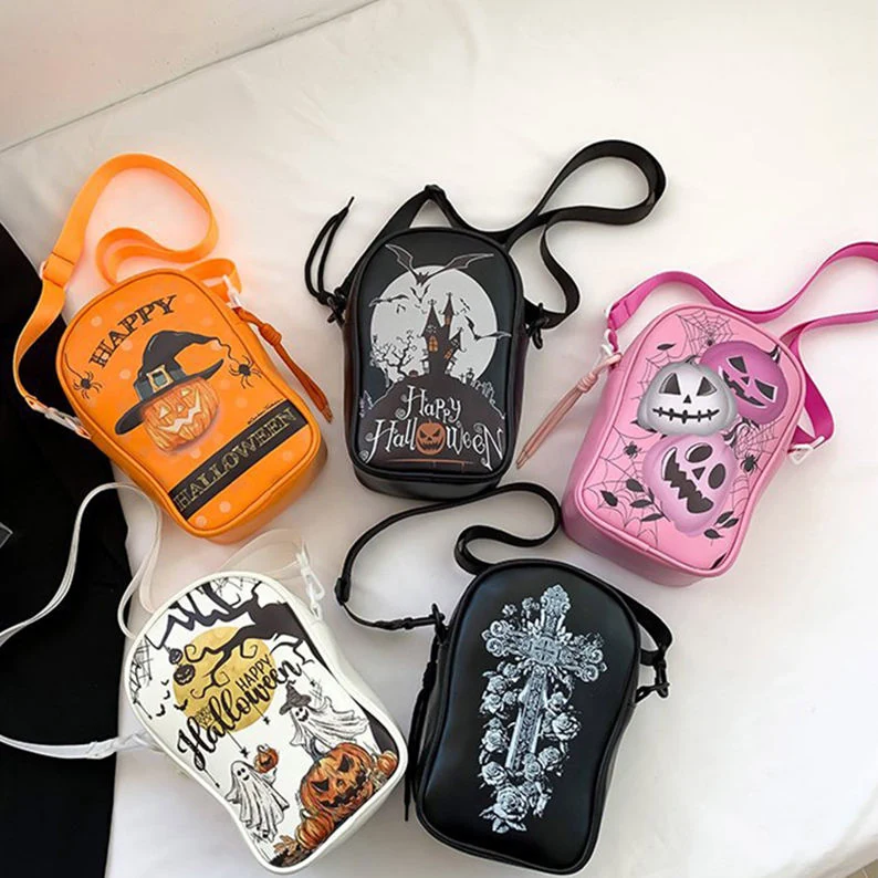 Halloween Ghost & Pumpkin PU Phone Crossbody Bag product reference image