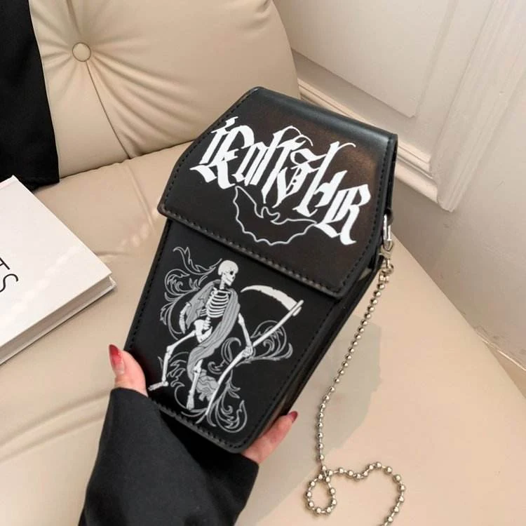 Halloween Skeleton Ghost PU Mini Crossbody Bag Black graphic 3 color SKU reference