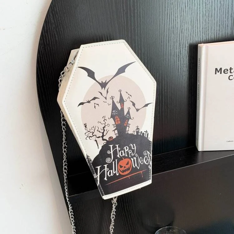 Halloween Pumpkin and Ghost PU Mini Crossbody Bag White graphic 1 color SKU reference
