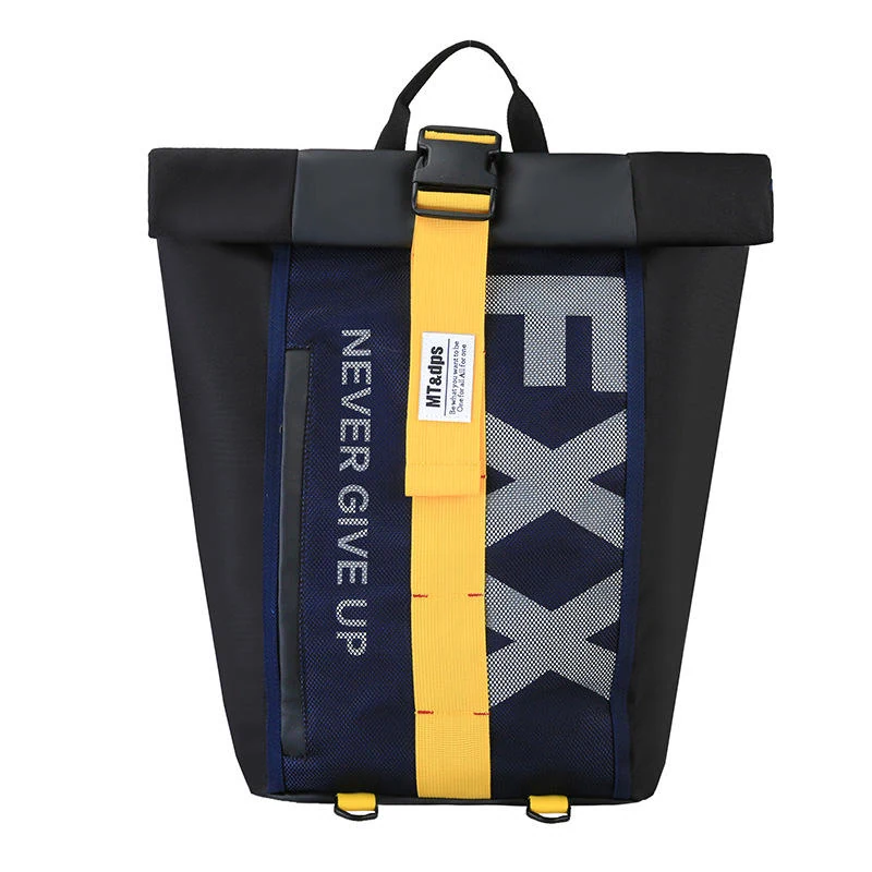 Letter-Print Student Backpack with Curved Shoulder Straps Navy color SKU reference