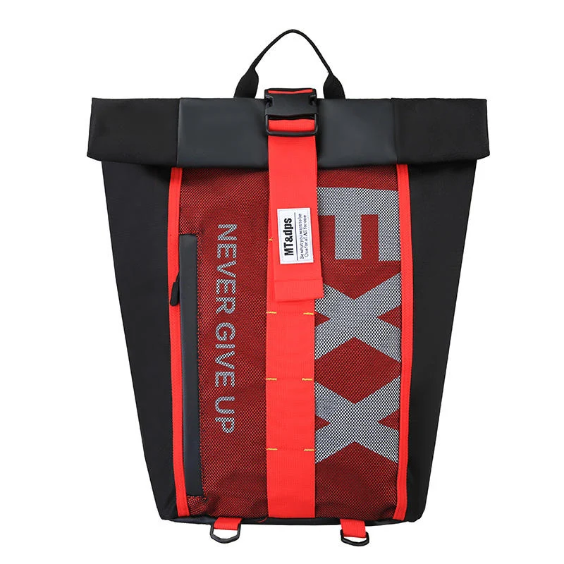 Letter-Print Student Backpack with Curved Shoulder Straps Red color SKU reference