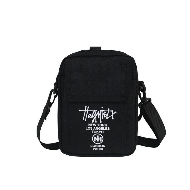 Letter-Print Mini Phone Crossbody Bag with Adjustable Strap Black color SKU reference