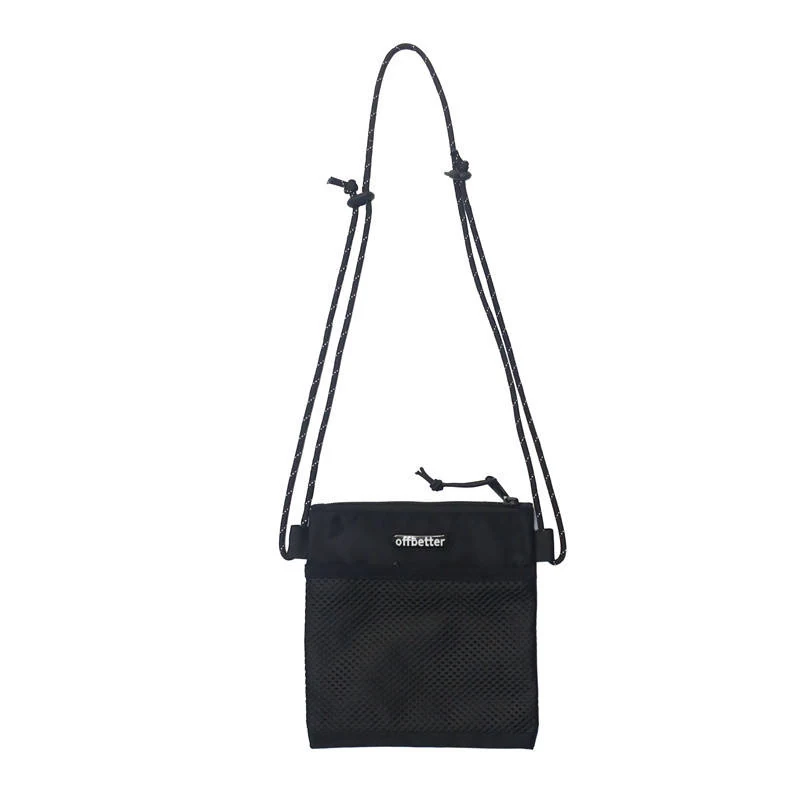 Nylon Mesh-Patchwork Square Crossbody Bag with Chain Detail Black color SKU reference