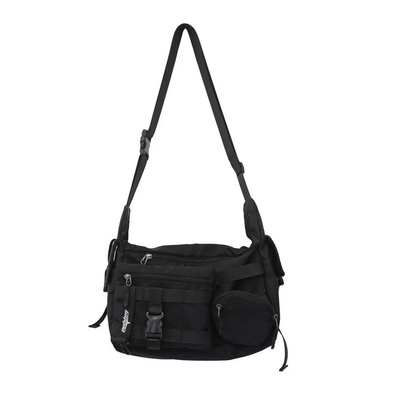 Multi-Pocket Nylon Crossbody Shoulder Bag Black color SKU reference
