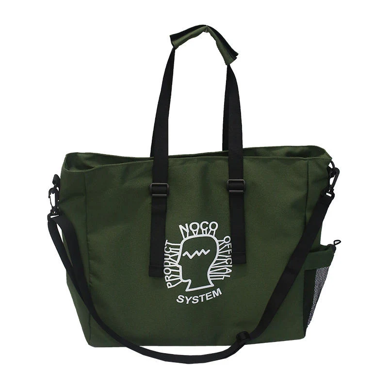 Canvas Letter-Print Tote with Zipper Closure Green color SKU reference