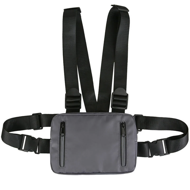 Nylon Tactical Vest Chest Pack with Zip Pocket Gray color SKU reference