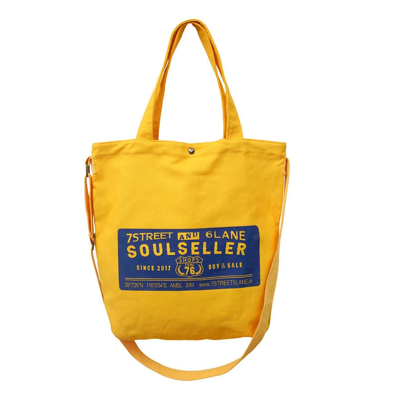 Canvas Letter-Print Tote with Zip Closure Yellow color SKU reference