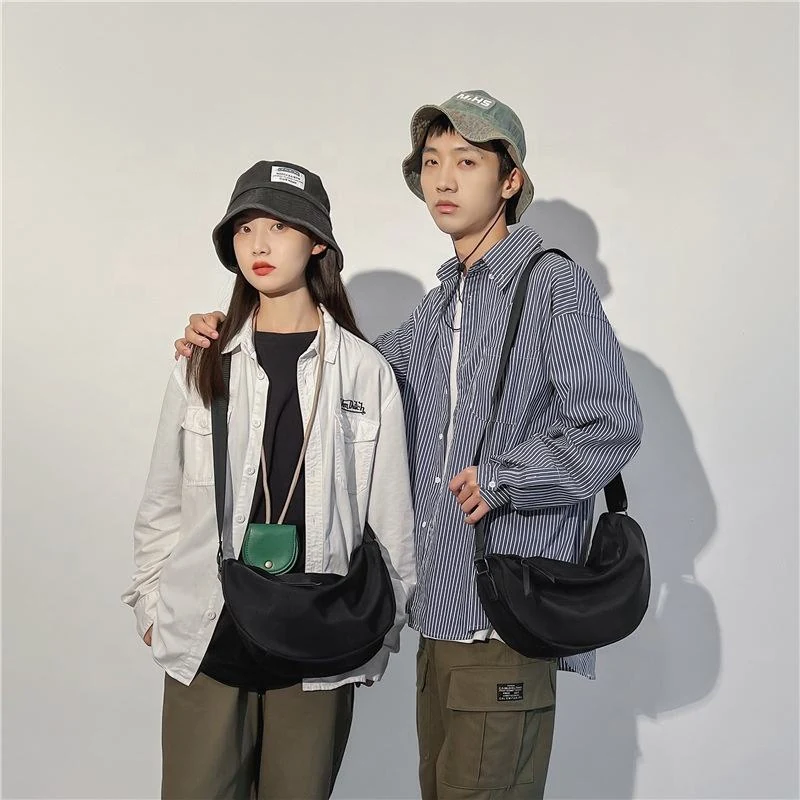 Black Nylon Messenger Crossbody Bag product reference image