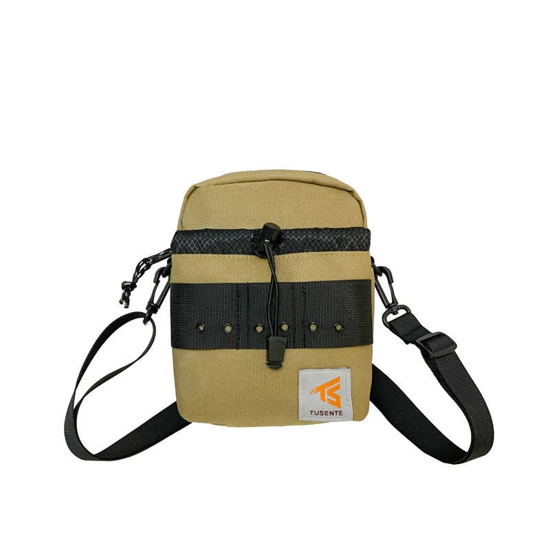 Polyester Drawstring Square Mini Crossbody Bag Dark Khaki color SKU reference