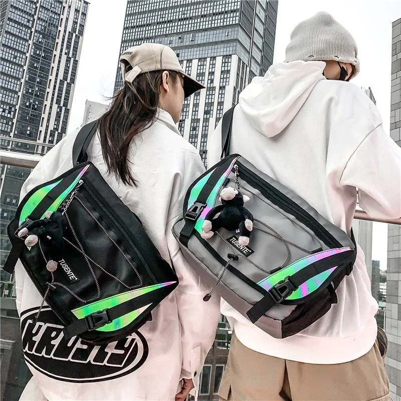 Reflective-Style Travel Shoulder Bag with Pendant product reference image