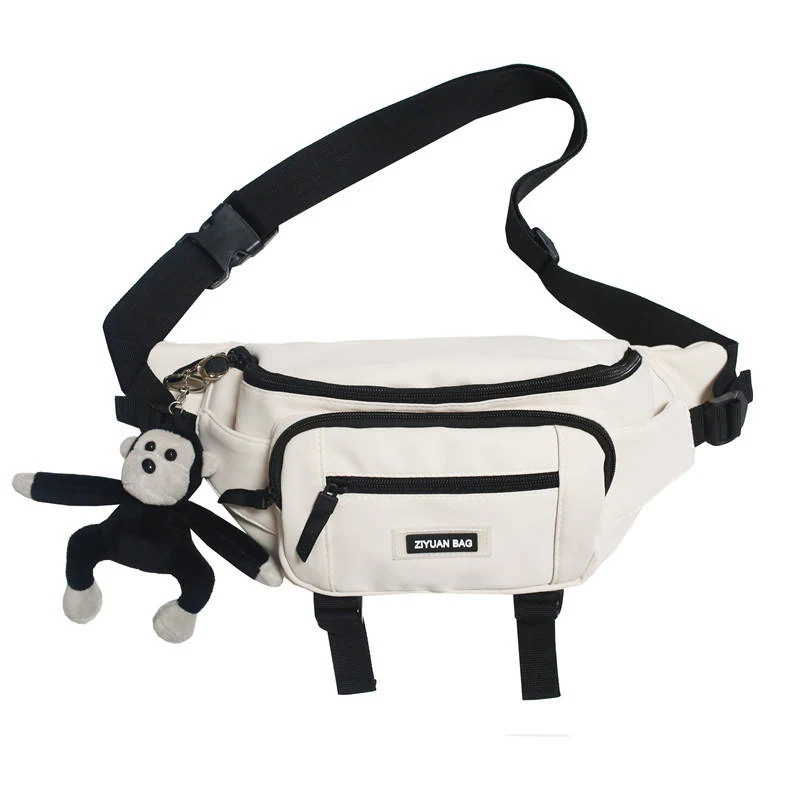 Polyester Sports Chest Bag with Monkey Pendant White color SKU reference