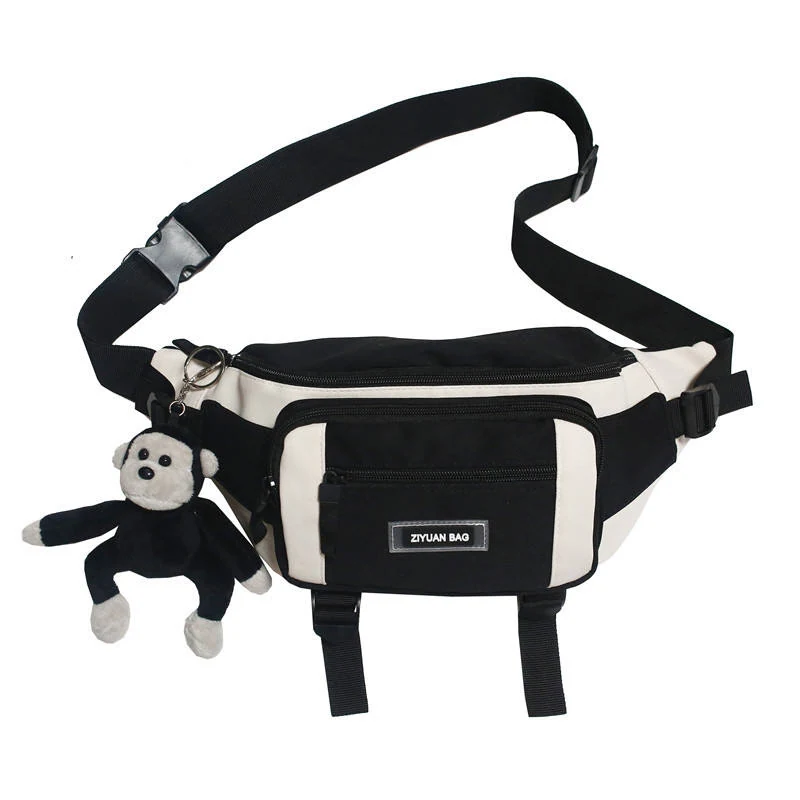 Polyester Sports Chest Bag with Monkey Pendant Black color SKU reference