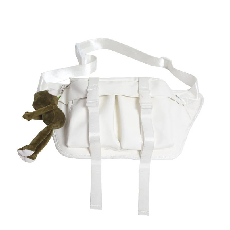 PU Chest Crossbody Bag with Frog Pendant Detail White color SKU reference