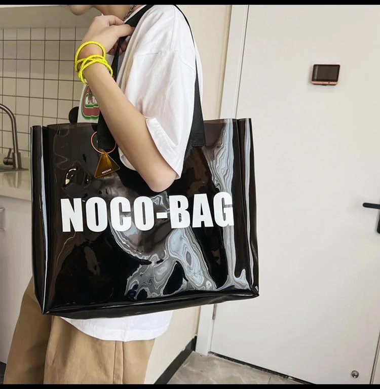 Transparent PVC Letter-Print Tote Bag Black color SKU reference
