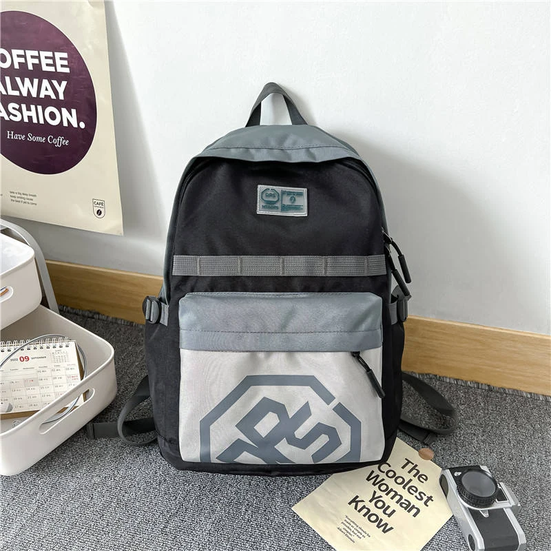 Oxford Color-Block Student Backpack Gray color SKU reference