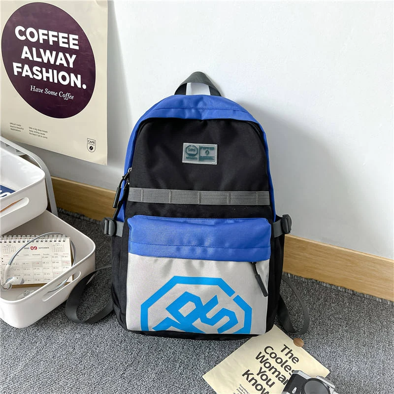 Oxford Color-Block Student Backpack Sky Blue color SKU reference